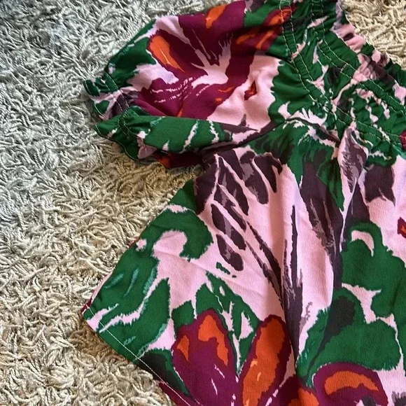 ASOS Y2K Cottagecore Boho Tropical Romantic Off The Shoulder Floral Blouse Sz16 - Picture 3 of 9